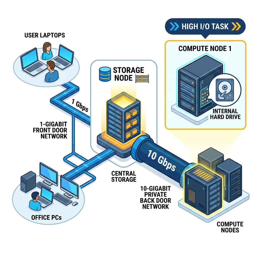 Dual Network Storage Architecture with 1G Front Door and 10G Back Door